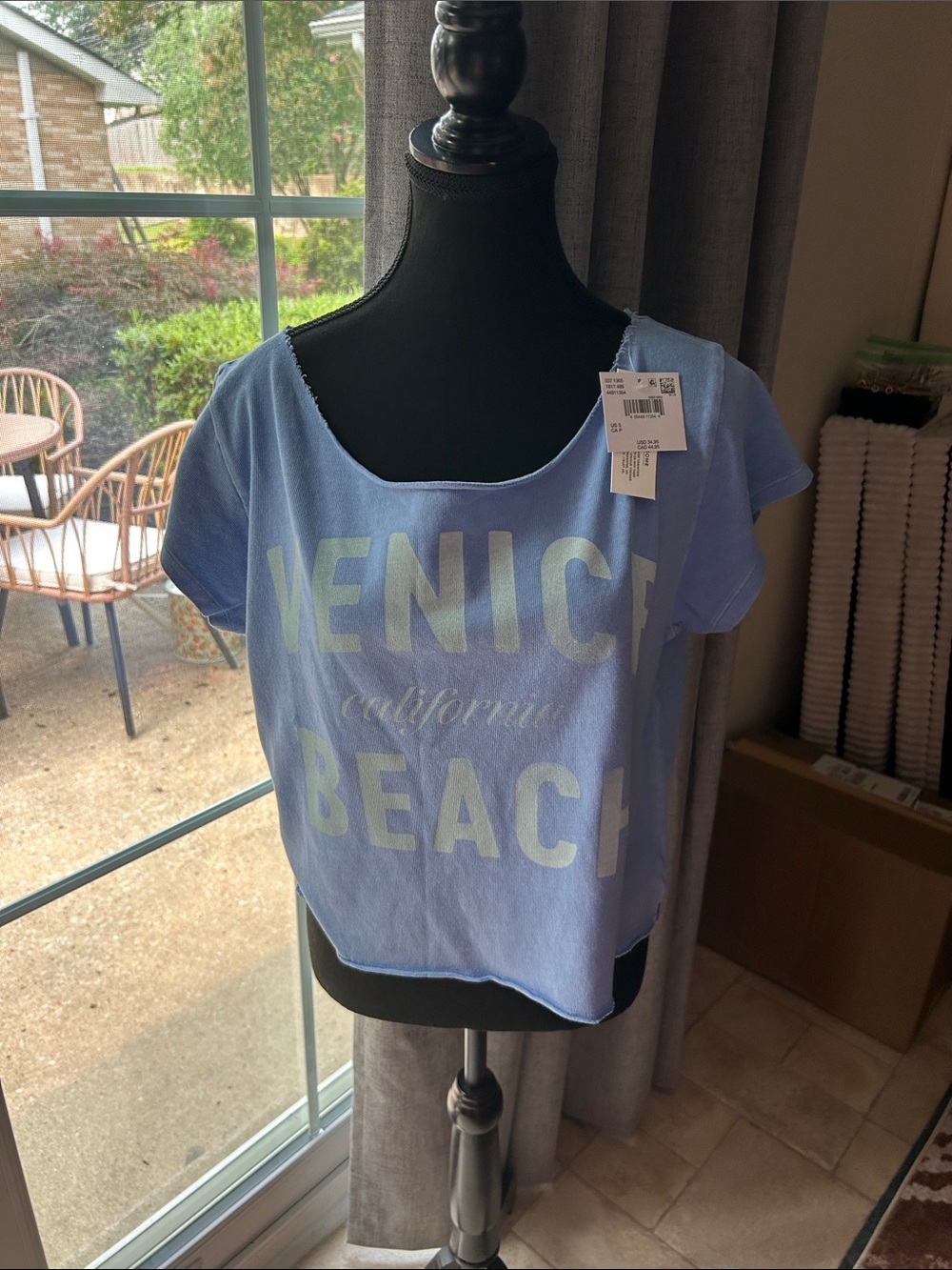 American Eagle Outfitters Light Blue Venice Beach Graphic Crop Top